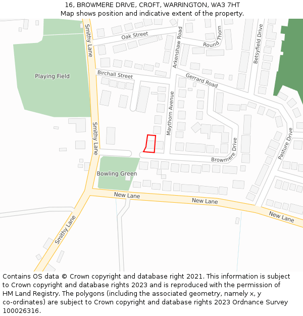 16, BROWMERE DRIVE, CROFT, WARRINGTON, WA3 7HT: Location map and indicative extent of plot