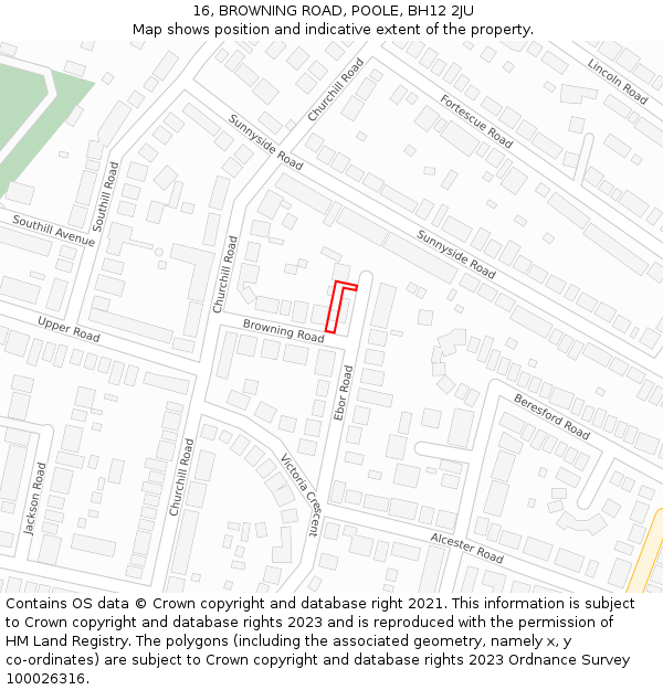 16, BROWNING ROAD, POOLE, BH12 2JU: Location map and indicative extent of plot