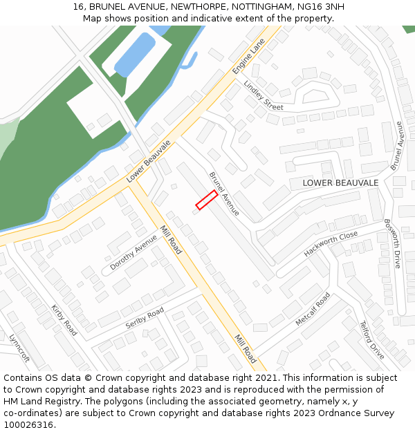 16, BRUNEL AVENUE, NEWTHORPE, NOTTINGHAM, NG16 3NH: Location map and indicative extent of plot