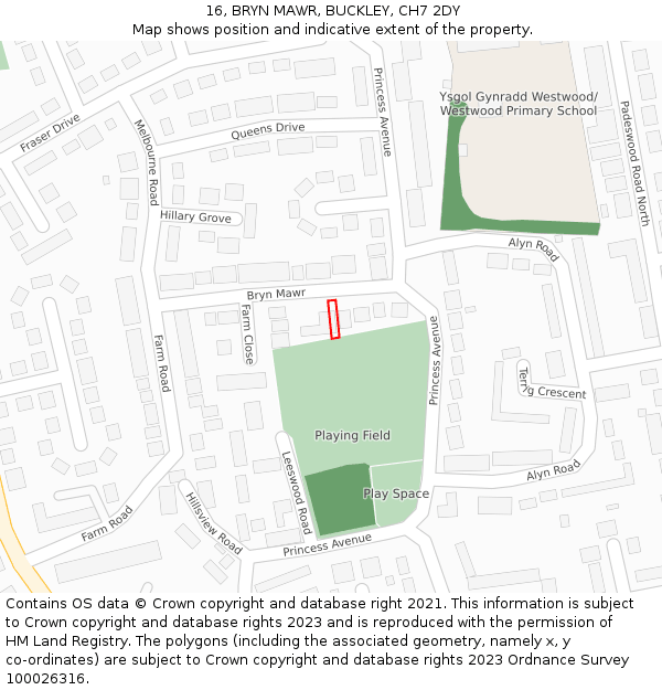 16, BRYN MAWR, BUCKLEY, CH7 2DY: Location map and indicative extent of plot