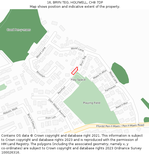 16, BRYN TEG, HOLYWELL, CH8 7DP: Location map and indicative extent of plot