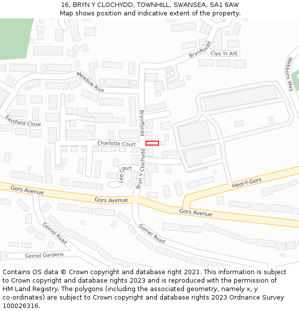 16, BRYN Y CLOCHYDD, TOWNHILL, SWANSEA, SA1 6AW: Location map and indicative extent of plot