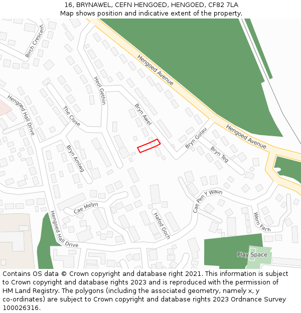 16, BRYNAWEL, CEFN HENGOED, HENGOED, CF82 7LA: Location map and indicative extent of plot