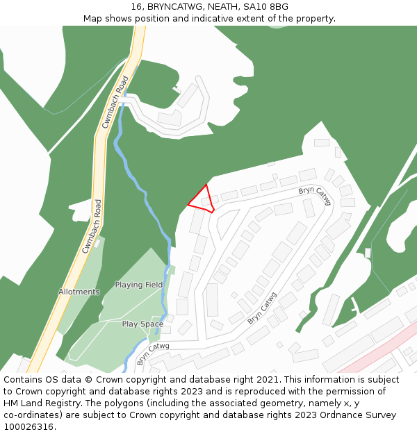 16, BRYNCATWG, NEATH, SA10 8BG: Location map and indicative extent of plot