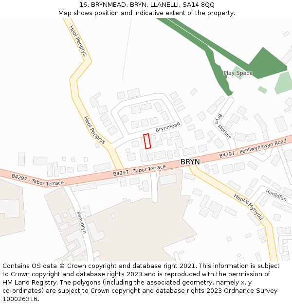 16, BRYNMEAD, BRYN, LLANELLI, SA14 8QQ: Location map and indicative extent of plot