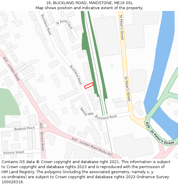 16, BUCKLAND ROAD, MAIDSTONE, ME16 0SL: Location map and indicative extent of plot