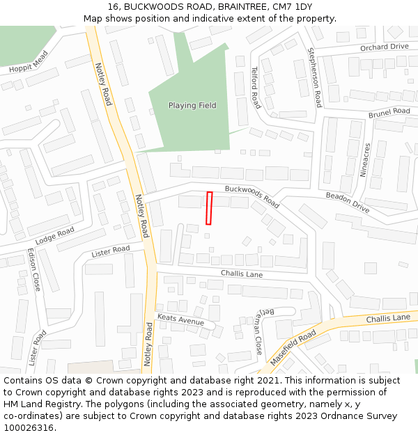 16, BUCKWOODS ROAD, BRAINTREE, CM7 1DY: Location map and indicative extent of plot