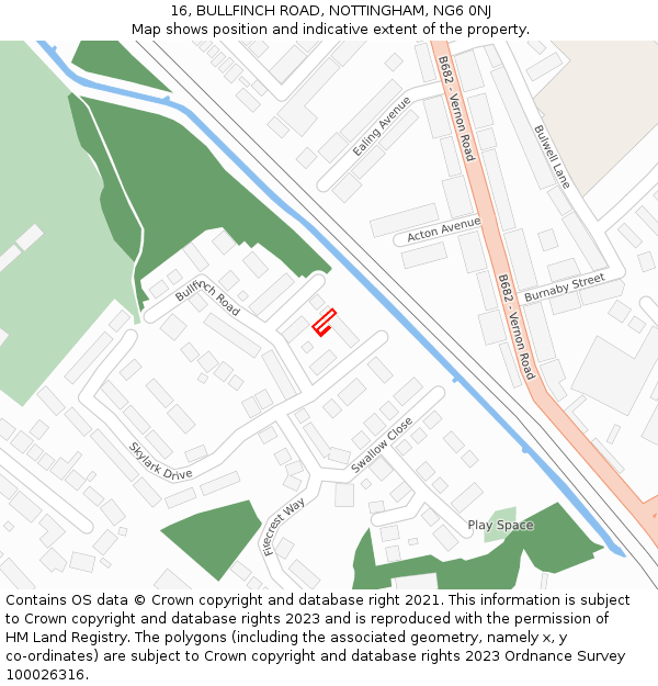 16, BULLFINCH ROAD, NOTTINGHAM, NG6 0NJ: Location map and indicative extent of plot