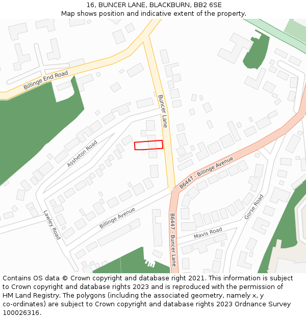 16, BUNCER LANE, BLACKBURN, BB2 6SE: Location map and indicative extent of plot