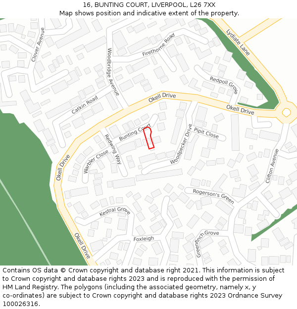 16, BUNTING COURT, LIVERPOOL, L26 7XX: Location map and indicative extent of plot