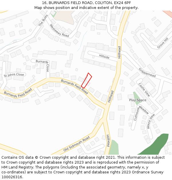 16, BURNARDS FIELD ROAD, COLYTON, EX24 6PF: Location map and indicative extent of plot