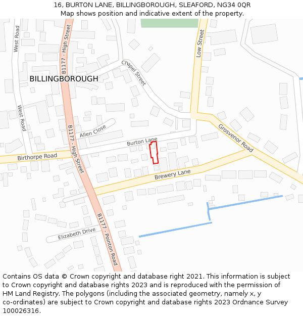 16, BURTON LANE, BILLINGBOROUGH, SLEAFORD, NG34 0QR: Location map and indicative extent of plot