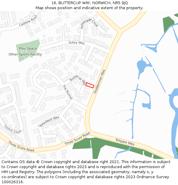 16, BUTTERCUP WAY, NORWICH, NR5 9JQ: Location map and indicative extent of plot