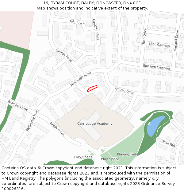 16, BYRAM COURT, BALBY, DONCASTER, DN4 8GD: Location map and indicative extent of plot