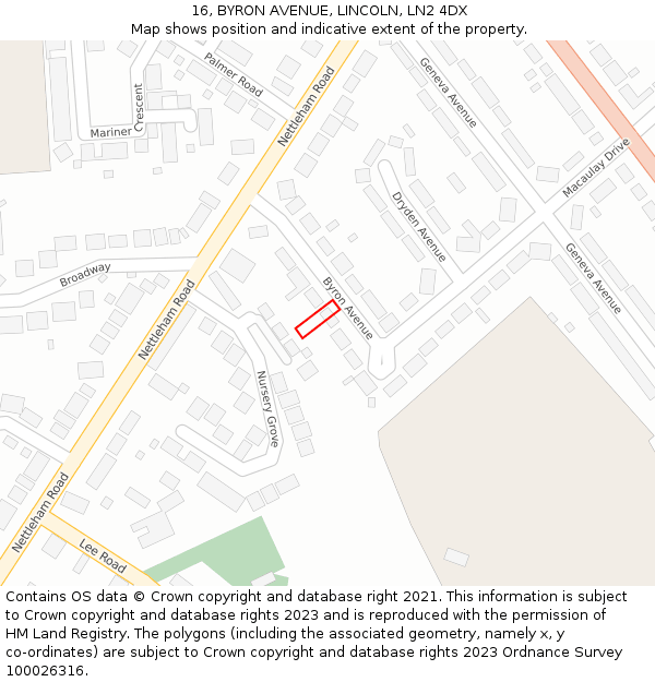 16, BYRON AVENUE, LINCOLN, LN2 4DX: Location map and indicative extent of plot