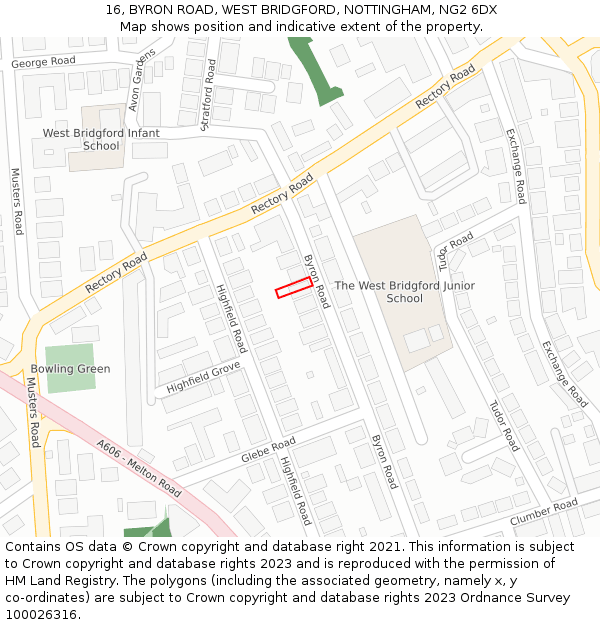 16, BYRON ROAD, WEST BRIDGFORD, NOTTINGHAM, NG2 6DX: Location map and indicative extent of plot