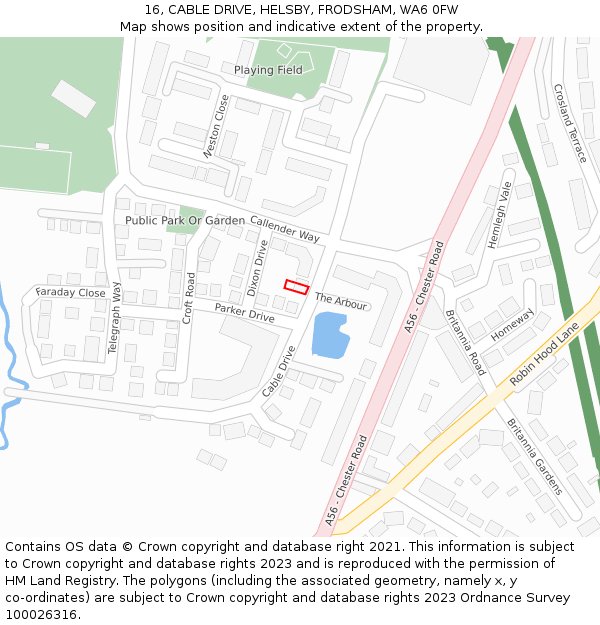 16, CABLE DRIVE, HELSBY, FRODSHAM, WA6 0FW: Location map and indicative extent of plot