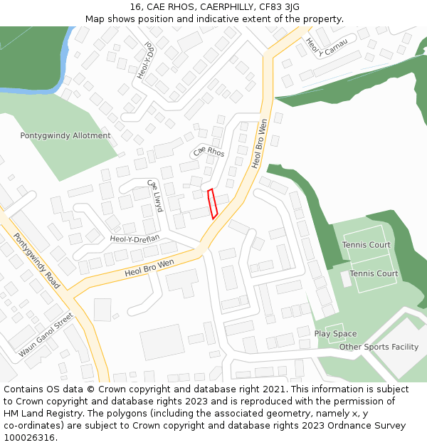 16, CAE RHOS, CAERPHILLY, CF83 3JG: Location map and indicative extent of plot