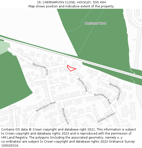 16, CAERNARVON CLOSE, HOCKLEY, SS5 4XH: Location map and indicative extent of plot