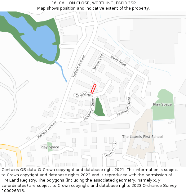 16, CALLON CLOSE, WORTHING, BN13 3SP: Location map and indicative extent of plot