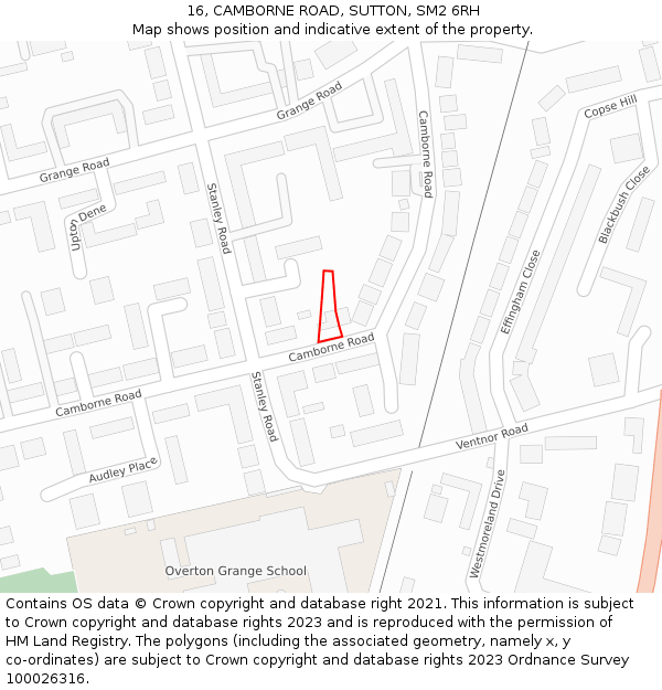 16, CAMBORNE ROAD, SUTTON, SM2 6RH: Location map and indicative extent of plot