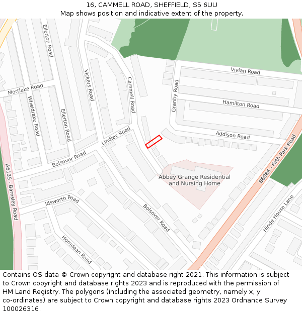 16, CAMMELL ROAD, SHEFFIELD, S5 6UU: Location map and indicative extent of plot