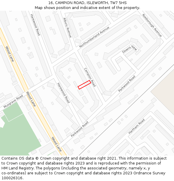 16, CAMPION ROAD, ISLEWORTH, TW7 5HS: Location map and indicative extent of plot