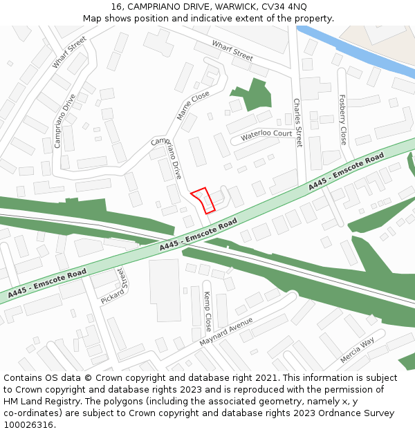 16, CAMPRIANO DRIVE, WARWICK, CV34 4NQ: Location map and indicative extent of plot