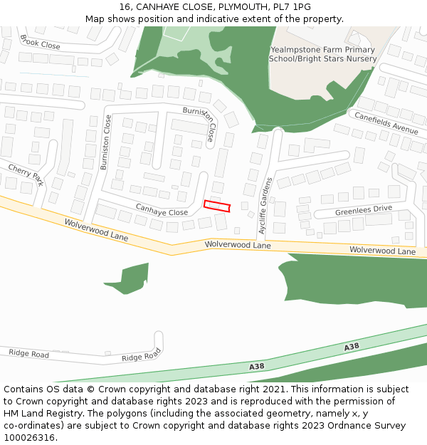 16, CANHAYE CLOSE, PLYMOUTH, PL7 1PG: Location map and indicative extent of plot