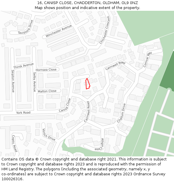 16, CANISP CLOSE, CHADDERTON, OLDHAM, OL9 0NZ: Location map and indicative extent of plot