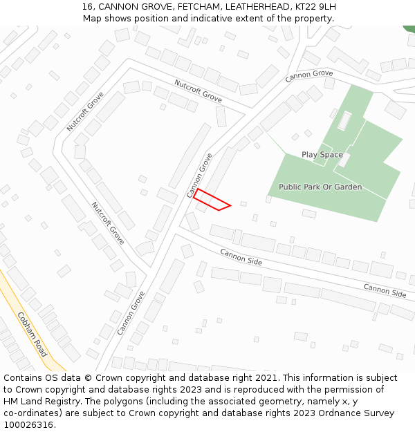 16, CANNON GROVE, FETCHAM, LEATHERHEAD, KT22 9LH: Location map and indicative extent of plot