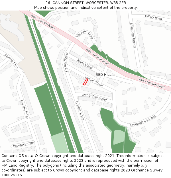 16, CANNON STREET, WORCESTER, WR5 2ER: Location map and indicative extent of plot