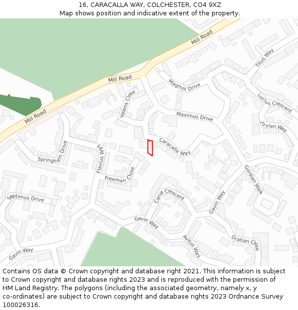 16, CARACALLA WAY, COLCHESTER, CO4 9XZ: Location map and indicative extent of plot