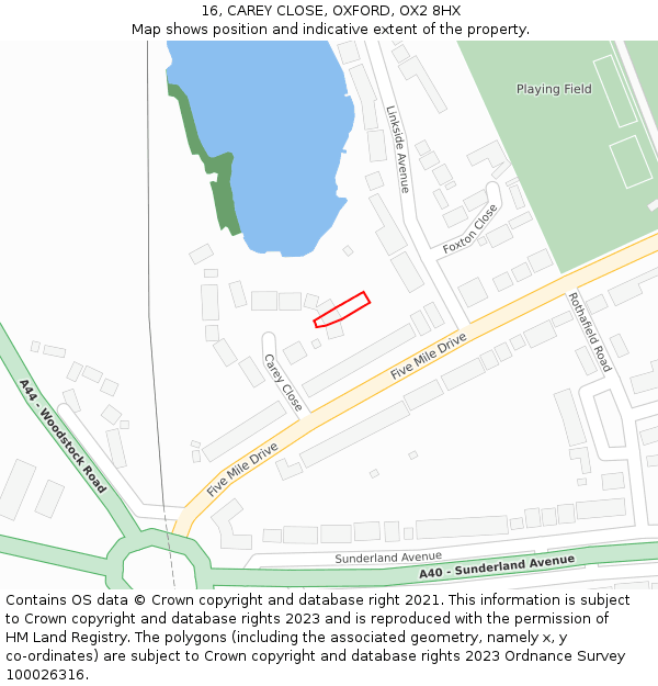 16, CAREY CLOSE, OXFORD, OX2 8HX: Location map and indicative extent of plot