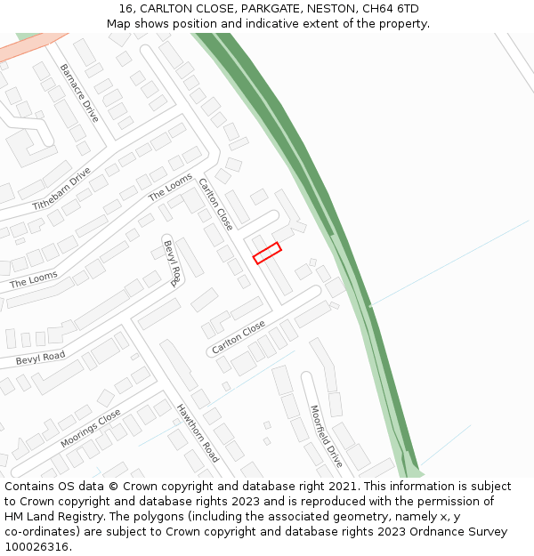 16, CARLTON CLOSE, PARKGATE, NESTON, CH64 6TD: Location map and indicative extent of plot