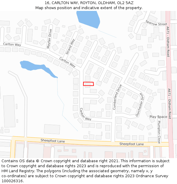 16, CARLTON WAY, ROYTON, OLDHAM, OL2 5AZ: Location map and indicative extent of plot