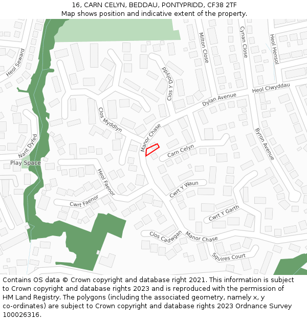 16, CARN CELYN, BEDDAU, PONTYPRIDD, CF38 2TF: Location map and indicative extent of plot