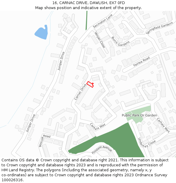 16, CARNAC DRIVE, DAWLISH, EX7 0FD: Location map and indicative extent of plot