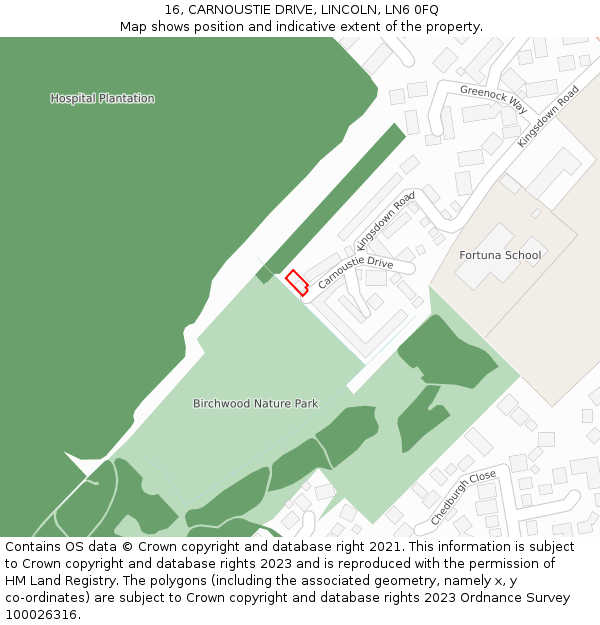 16, CARNOUSTIE DRIVE, LINCOLN, LN6 0FQ: Location map and indicative extent of plot