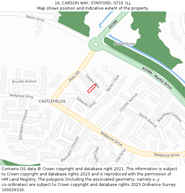 16, CARSON WAY, STAFFORD, ST16 1LL: Location map and indicative extent of plot