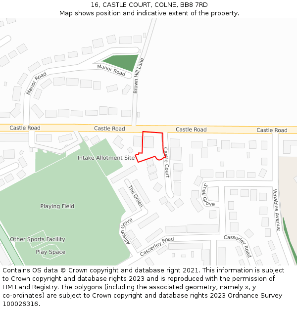 16, CASTLE COURT, COLNE, BB8 7RD: Location map and indicative extent of plot