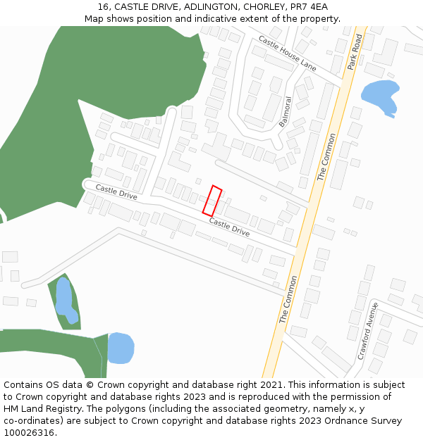 16, CASTLE DRIVE, ADLINGTON, CHORLEY, PR7 4EA: Location map and indicative extent of plot