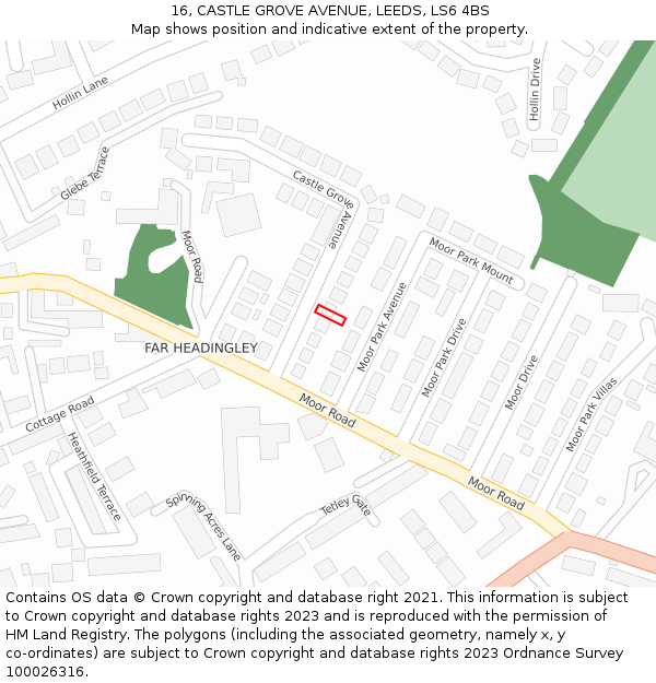 16, CASTLE GROVE AVENUE, LEEDS, LS6 4BS: Location map and indicative extent of plot