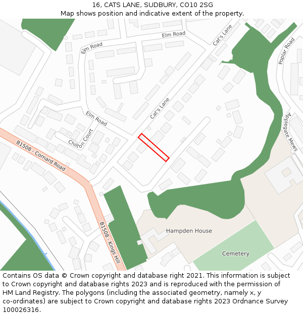 16, CATS LANE, SUDBURY, CO10 2SG: Location map and indicative extent of plot