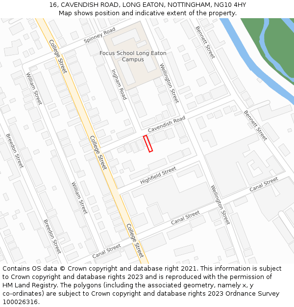 16, CAVENDISH ROAD, LONG EATON, NOTTINGHAM, NG10 4HY: Location map and indicative extent of plot