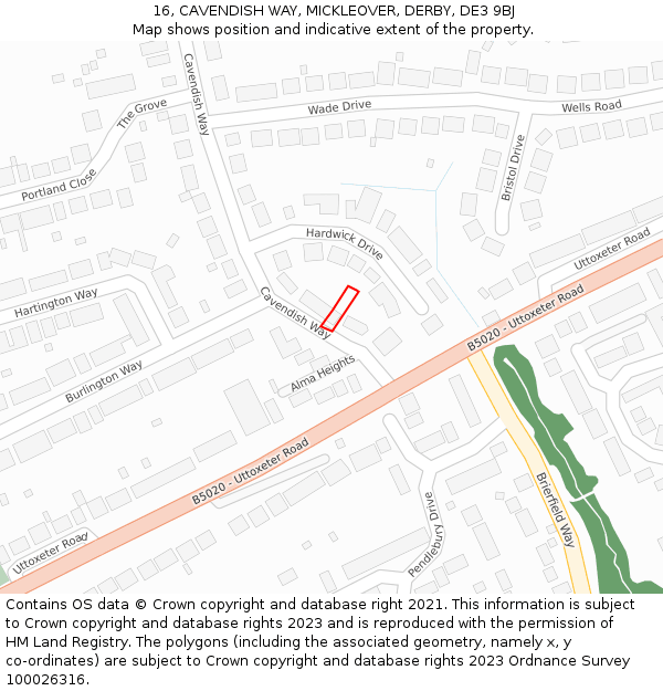 16, CAVENDISH WAY, MICKLEOVER, DERBY, DE3 9BJ: Location map and indicative extent of plot