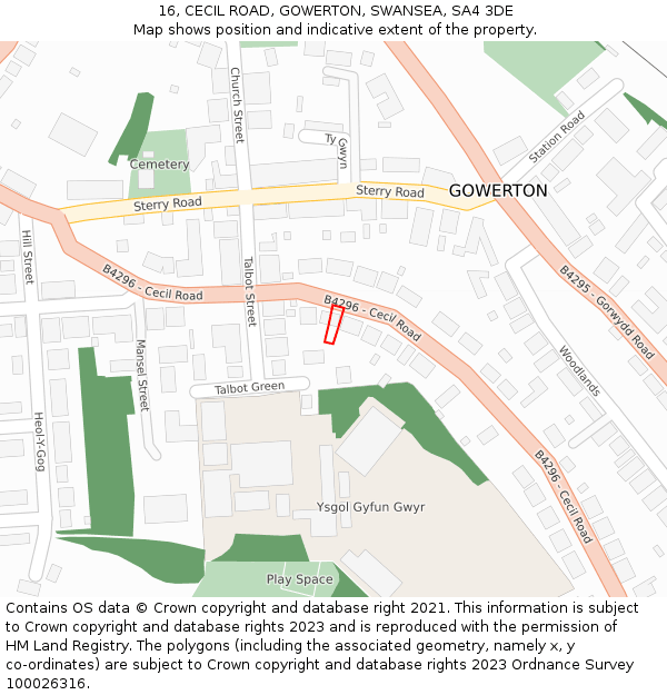 16, CECIL ROAD, GOWERTON, SWANSEA, SA4 3DE: Location map and indicative extent of plot