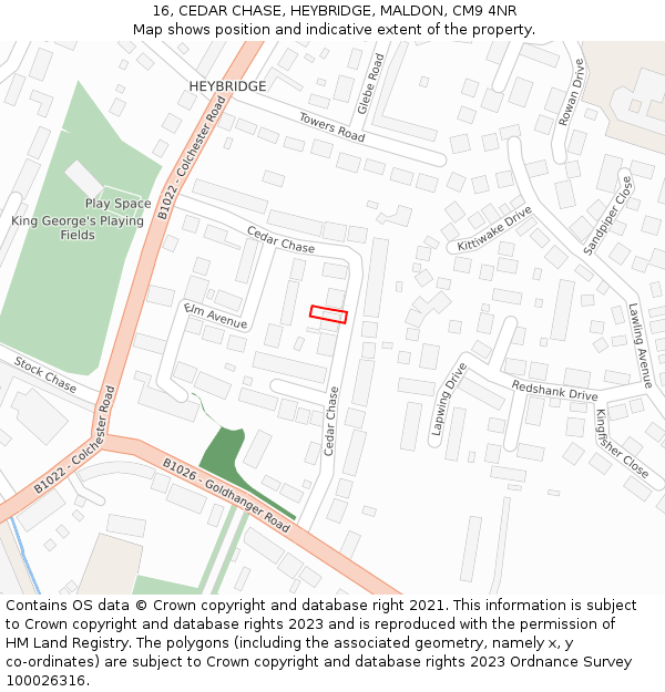 16, CEDAR CHASE, HEYBRIDGE, MALDON, CM9 4NR: Location map and indicative extent of plot