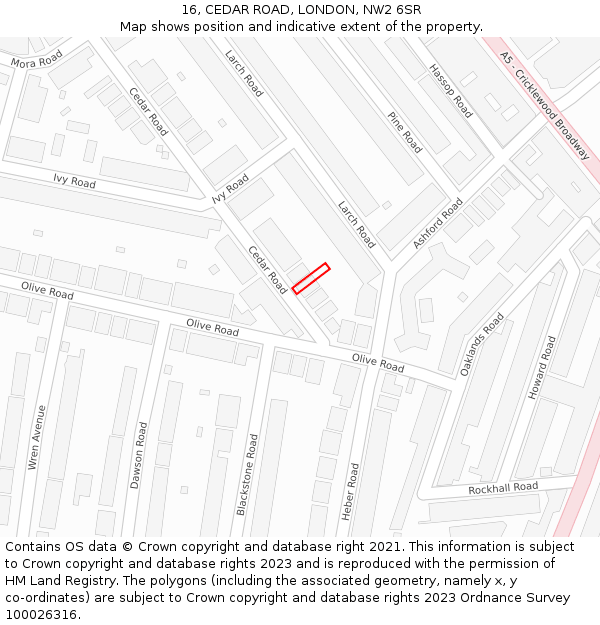 16, CEDAR ROAD, LONDON, NW2 6SR: Location map and indicative extent of plot