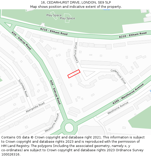 16, CEDARHURST DRIVE, LONDON, SE9 5LP: Location map and indicative extent of plot